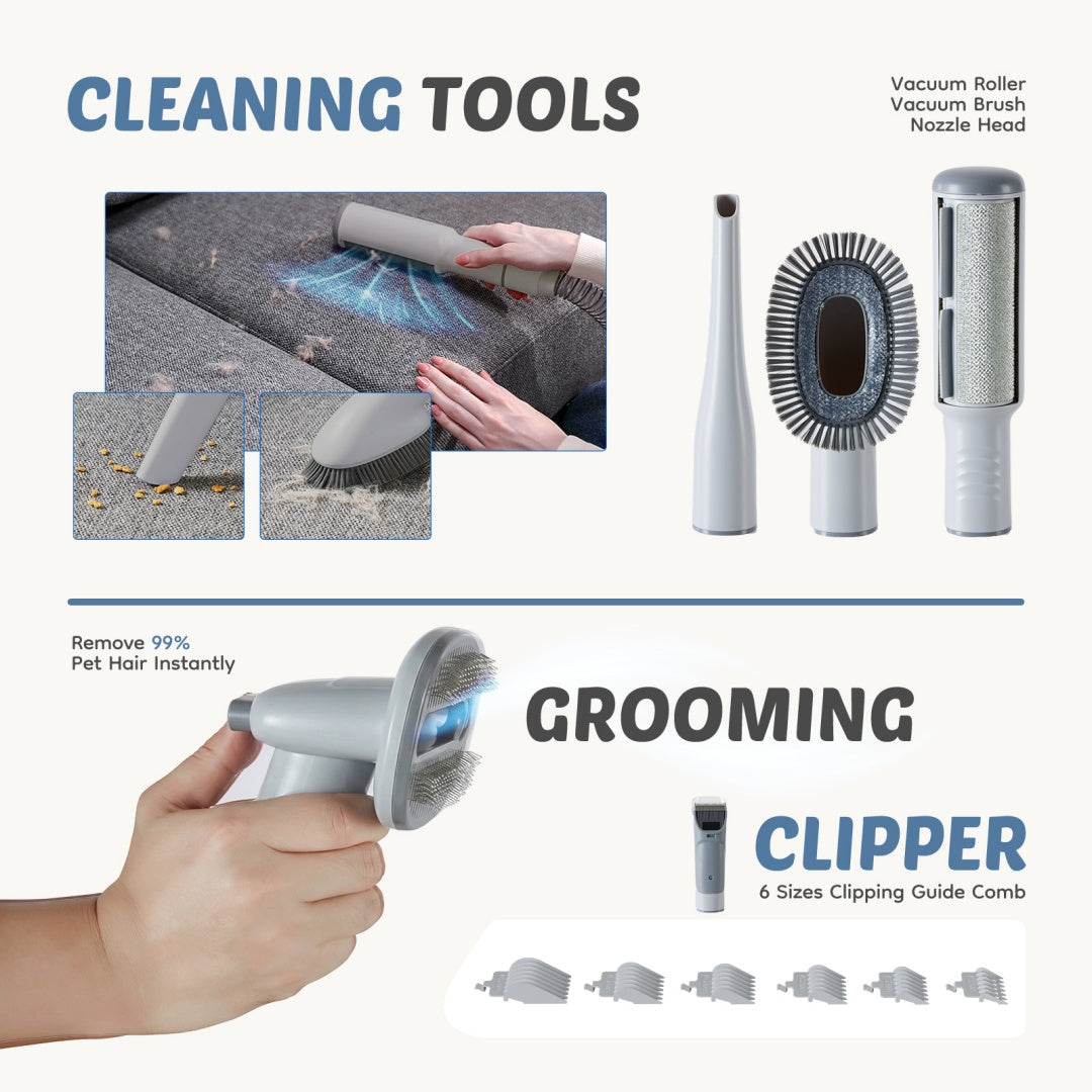 Professional Dog Grooming Clippers With 2.5L Cup, 3 Suction Modes, Cordless Clippers, 5 Groomer Tools, Low Noise Pet Hair Trimmer For