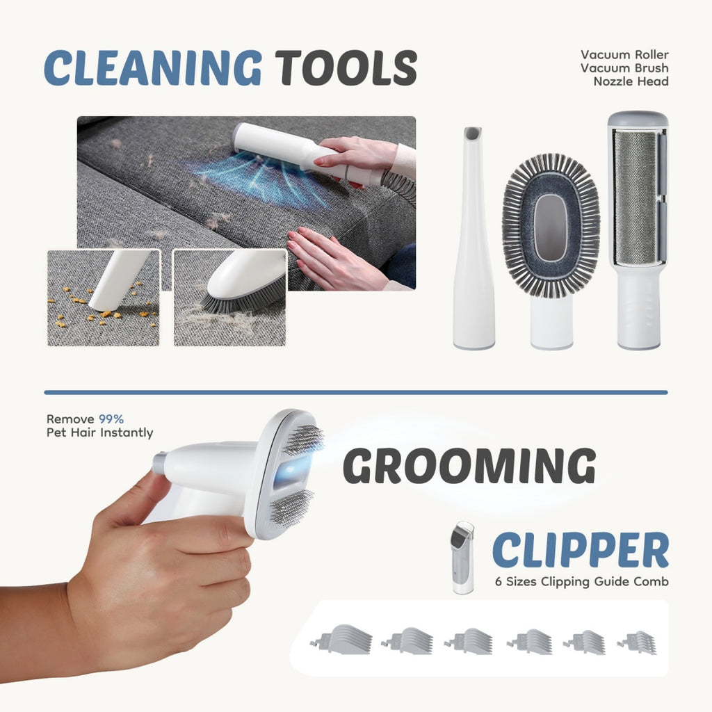 Professional Dog Grooming Clippers With 2.5L Cup, 3 Suction Modes, Cordless Clippers, 5 Groomer Tools, Low Noise Pet Hair Trimmer For